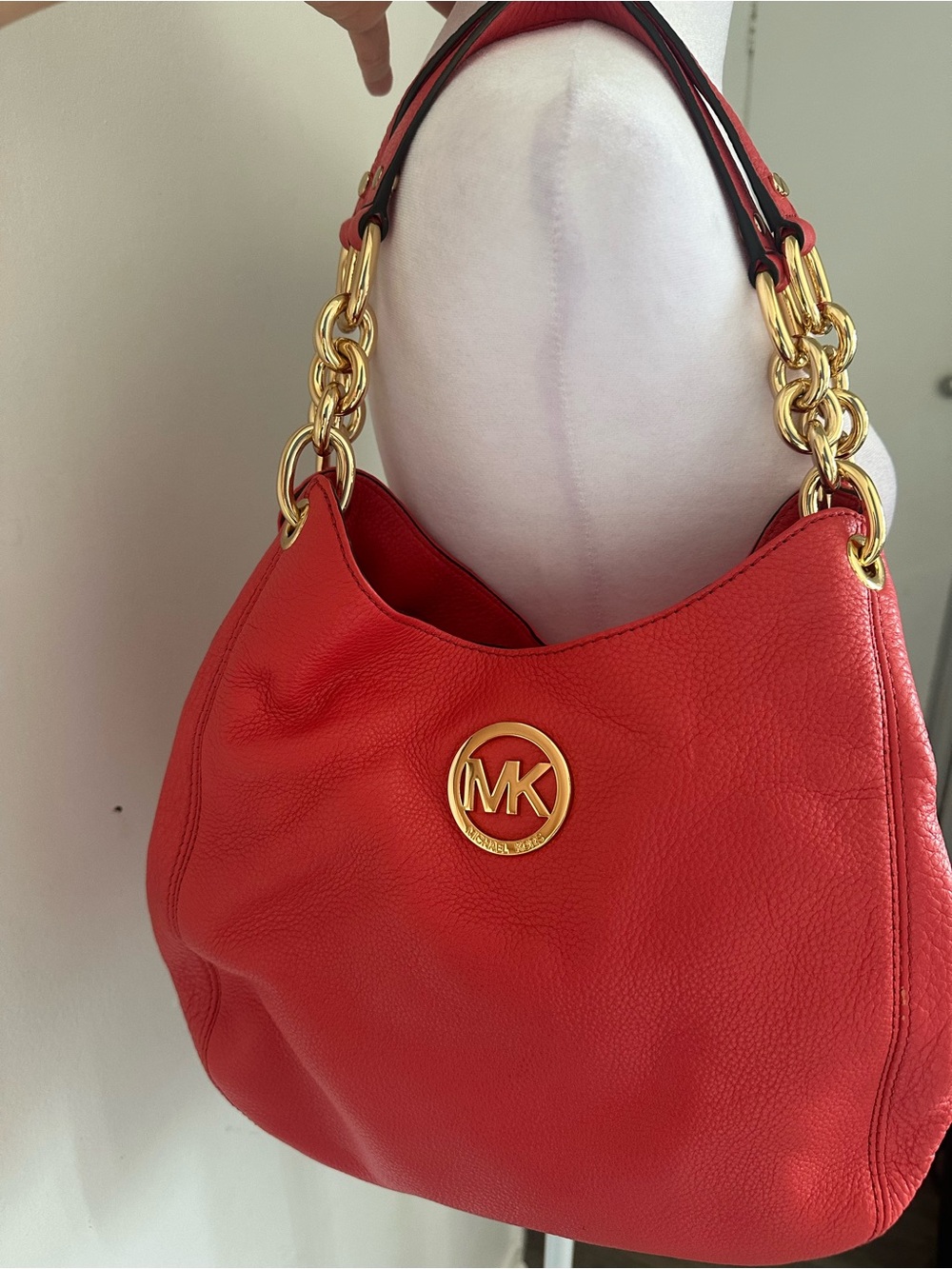 ✨ NWT Michael Kors Fulton Large Leather Hobo Shoulder Bag - Vibrant Coral ✨